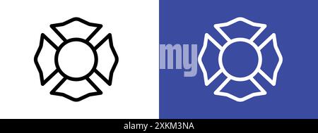 Contour vectoriel de signe d'icône de badge de service d'incendie vierge en couleur noire et blanche Illustration de Vecteur