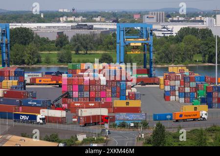 02.05.2024, Germany, North Rhine-Westphalia, Duisburg - Container terminal in the port of Duisburg on the Rhine in Wanheim-Angerhausen, combined trans Stock Photo