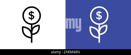 Business Investments icône de croissance logo signe contour de vecteur en noir et blanc Illustration de Vecteur