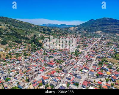 Vue aérienne sur la ville moderne de Nemea. Célèbre pour le site antique dans la partie nord-est du Péloponnèse, Grèce. Anciennement partie de la terri Banque D'Images