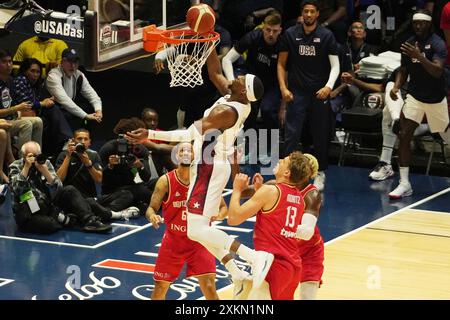 Londres, Royaume Uni. 22 juillet 2024. BAM Adebayo des États-Unis lors du match amical international de basket-ball entre les États-Unis et l'Allemagne le 22 juillet 2024 à O2 Arena à Londres, Angleterre - photo Laurent Lairys/DPPI crédit : DPPI Media/Alamy Live News Banque D'Images