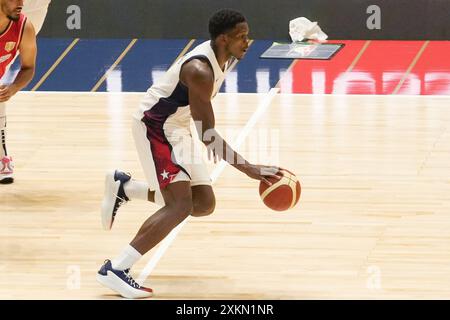 Londres, Royaume Uni. 22 juillet 2024. Anthony Edwards des États-Unis lors du match amical international de basket-ball entre les États-Unis et l'Allemagne le 22 juillet 2024 à O2 Arena à Londres, Angleterre - photo Laurent Lairys/DPPI crédit : DPPI Media/Alamy Live News Banque D'Images