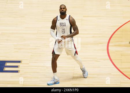 Londres, Royaume Uni. 22 juillet 2024. LeBron James des États-Unis lors du match amical international de basket-ball entre les États-Unis et l'Allemagne le 22 juillet 2024 à O2 Arena à Londres, Angleterre - photo Laurent Lairys/DPPI crédit : DPPI Media/Alamy Live News Banque D'Images