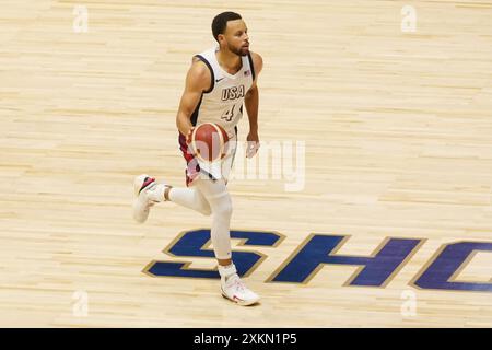 Londres, Royaume Uni. 22 juillet 2024. Stephen Curry des États-Unis lors du match amical international de basket-ball entre les États-Unis et l'Allemagne le 22 juillet 2024 à O2 Arena à Londres, Angleterre - photo Laurent Lairys/DPPI crédit : DPPI Media/Alamy Live News Banque D'Images