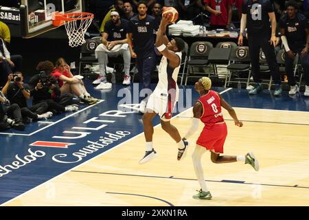 Londres, Royaume Uni. 22 juillet 2024. Anthony Edwards des États-Unis lors du match amical international de basket-ball entre les États-Unis et l'Allemagne le 22 juillet 2024 à O2 Arena à Londres, Angleterre - photo Laurent Lairys/DPPI crédit : DPPI Media/Alamy Live News Banque D'Images