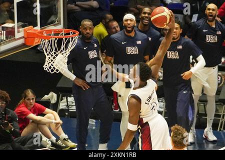 Londres, Royaume Uni. 22 juillet 2024. Anthony Edwards des États-Unis lors du match amical international de basket-ball entre les États-Unis et l'Allemagne le 22 juillet 2024 à O2 Arena à Londres, Angleterre - photo Laurent Lairys/DPPI crédit : DPPI Media/Alamy Live News Banque D'Images