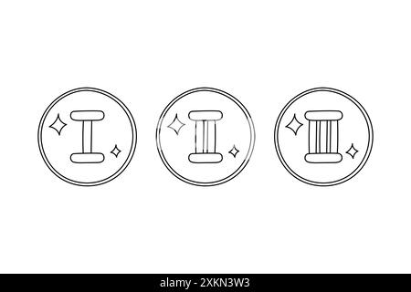 Doodle Medals Roman Numbers vecteur set. Illustration en noir et blanc. Prix, gagnant attribue la première, la deuxième et la troisième place. Dessinez les médailles dessinées à la main Illustration de Vecteur