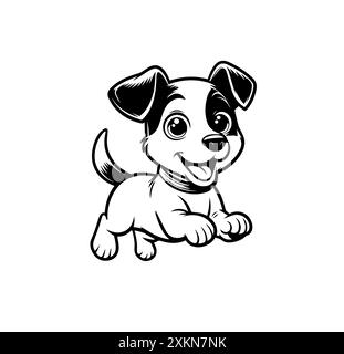 Mignon joyeux Jack Russel chiot saut avec une expression ludique. Personnage de chien joyeux amical pour les livres d'enfants, les pages à colorier, le matériel éducatif Illustration de Vecteur