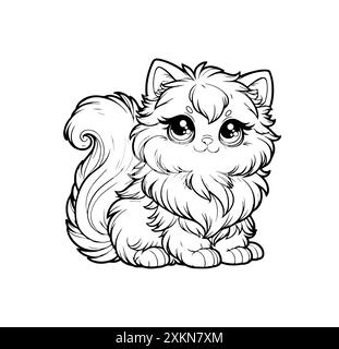 Chaton moelleux Kawaii Himalaya avec de grands yeux. Adorable chibi chat personnage. Parfait pour les enfants coloriant des livres, des dessins d'enfants et des marchandises mignonnes Illustration de Vecteur