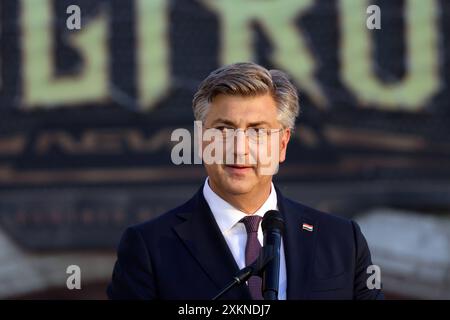 Rouille, Deutschland 19. Juillet 2024 : Kroatisches Sommerfest im Europa Park Rust - 2024 Im Bild : Regierungschef Andrej Plenkovic Kroatien Europa Park Baden Württemberg *** Rust, Allemagne 19 juillet 2024 fête d'été croate à Europa Park Rust 2024 photo Copyright : xFotostandx/xHettichx Banque D'Images