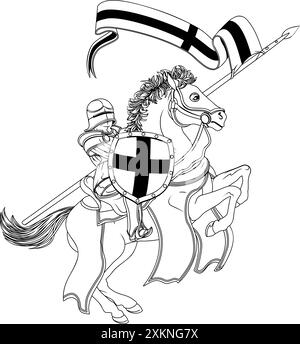 St George Medieval Joust Flag Chevalier sur cheval Illustration de Vecteur