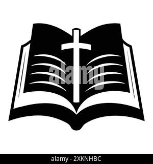 Bible avec icône de croix chrétienne symbole religieux noir symbole de l'église chrétienne Illustration de Vecteur