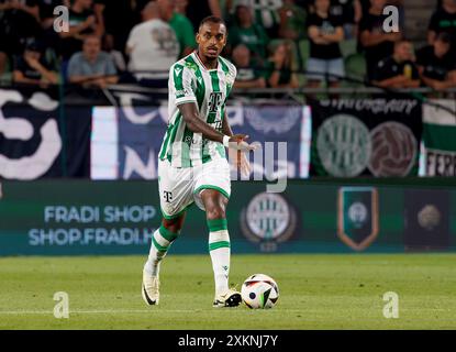 Budapest, Hongrie. 23 juillet 2024. Raul Gustavo du Ferencvarosi TC réagit lors du deuxième tour de qualification de la Ligue des champions de l'UEFA, match de 1ère manche entre Ferencvaros et les New Saints à Groupama Arena le 23 juillet 2024 à Budapest, en Hongrie. Crédit : Laszlo Szirtesi/Alamy Live News Banque D'Images