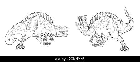 Combattre les dinosaures prédateurs. Modèle de dinosaure pour la coloration. Banque D'Images