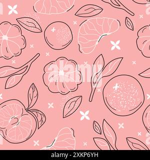Un motif de fruits avec des feuilles dans le style d'art au trait Illustration de Vecteur