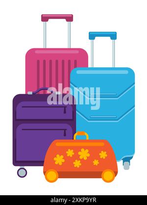 Plastique, valises métalliques, sacs à bagages. Valises de voyage avec roues, sac de voyage, valises professionnelles, bagages de voyage Illustration de Vecteur