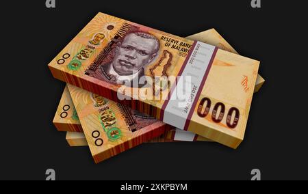 Malawi Money kwachas Malawian Money pack illustration 3D. Piles de liasses de billets de 2000 MWK. Concept de finance, cash, crise économique, succès commercial, Banque D'Images