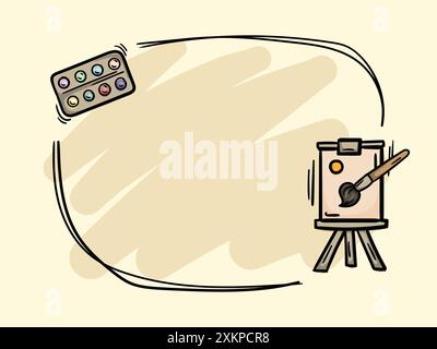 Illustration vectorielle liée à l'école simple. Cadre pour texte avec planche à dessin, pinceau et peintures. Modèle pour bannières Illustration de Vecteur