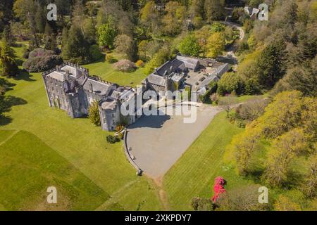 Vue aérienne, Château de Picton, Castell Pictwn, Rhos, Uzmaston, Haverfordwest. Pembrokeshire, pays de Galles, UKwalled Gardens Banque D'Images