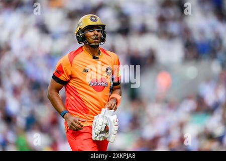 LONDRES, ROYAUME-UNI. 23 juillet, 24. Rishi Patel de Birmingham Phoenix lors du Hundred - Oval Invincibles vs Birmingham Phoenix au Kia Oval Cricket Ground le mardi 23 juillet 2024 à LONDRES EN ANGLETERRE. Crédit : Taka Wu/Alamy Live News Banque D'Images