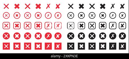 Ensemble d'icône de croix rouge et noire. Symbole de marque X en style plat. Vecteur Illustration de Vecteur