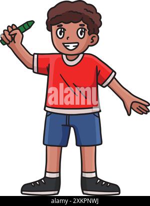 Heureux, enfant, tenant crayon Cartoon Clipart Illustration de Vecteur