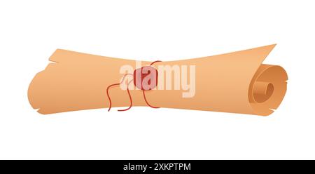 Vieux rouleau de parchemin scellé avec un ancien sceau de cire sur l'illustration vectorielle de corde rouge Illustration de Vecteur