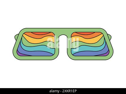 Lunettes groovy avec l'arc-en-ciel coloré drôle et l'illustration vectorielle hippie amusante Illustration de Vecteur