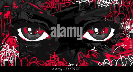 Moderne abstrait urbain futuriste Street Art Graffiti style fond avec illustration Big Eyes Illustration de Vecteur