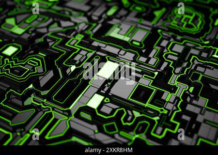 Fond de carte de circuit imprimé 3D. Banque D'Images
