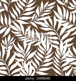 Brown Tropical Leaves White silhouettes Modern Trendy Fashion Raster Seamless Pattern Banque D'Images