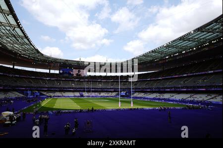 Une vue générale du stade de France, Paris, devant le rugby à sept. Date de la photo : mercredi 24 juillet 2024. Banque D'Images