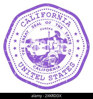 Timbre de l'État de Californie avec sceau, timbre de voyage des États-Unis, cachet postal minable de Californie, vecteur Illustration de Vecteur