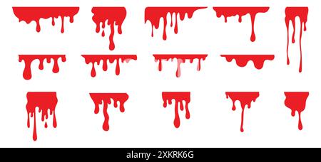 Ensemble de projection de sang coulant dessiné à la main. Taches de sang, éclaboussures. Illustration vectorielle Illustration de Vecteur