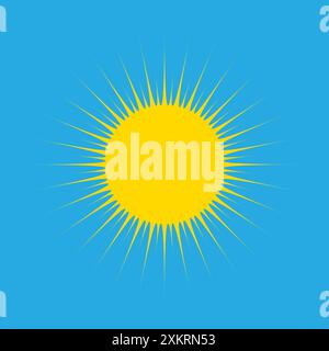 Icône de soleil jaune. Vecteur de fond bleu. Rayonnement solaire. Symbole lumineux de l'été. Illustration de Vecteur