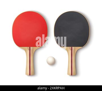 Ensemble de raquettes et balle de ping-pong. EQUIPEMENT de jeu de tennis de table. Isolé sur fond blanc. Vecteur. Illustration de Vecteur