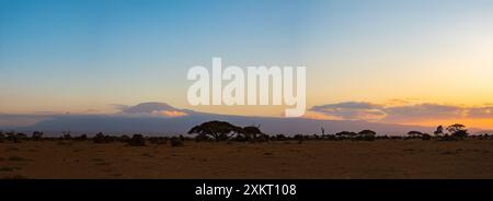 Panorama du parc national Amboseli Amboseli devant le Kilimandjaro enneigé. Kenya, Afrique. Octobre 2022 Banque D'Images