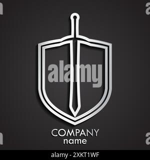 symbole d'épée et de bouclier de contour de forme linéaire 3d. Illustration de Vecteur