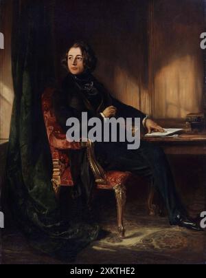 Portrait de Charles Dickens, écrivain anglais du XIXe siècle (1812-1870) par Daniel Maclise, huile sur toile, 1839 Banque D'Images