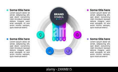 Modèle infographique avec icônes et 4 options ou étapes. Cercle abstrait. Peut être utilisé pour la mise en page de flux de travail, diagramme, bannière, webdesign. Illustration vectorielle Illustration de Vecteur