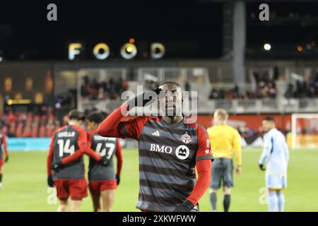 Toronto (Ontario), le 3 mars 2024, Prince Owusu #99 célèbre son but au match de soccer de la Ligue majeure entre Toronto FC vs Atlanta United au BMO Field Banque D'Images