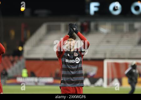 Toronto (Ontario), le 3 mars 2024, J. Osorio #21 célèbre une victoire au match de soccer de la Ligue majeure entre Toronto FC vs Atlanta United au BMO Field. Banque D'Images