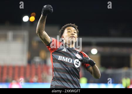 Toronto (Ontario), le 3 mars 2024, Marshall-Rutty #7 célèbre une victoire au match de soccer de la Ligue majeure entre Toronto FC vs Atlanta United au BMO Field. Banque D'Images