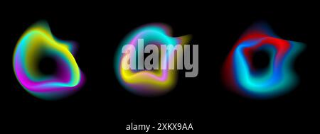 formes courbes rondes fluo brillantes avec des lignes dynamiques ondulées isolées sur fond noir. Illustration vectorielle Illustration de Vecteur