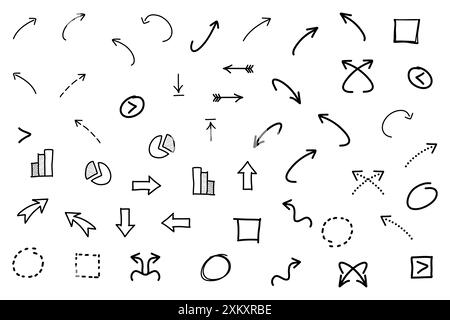 Icônes de flèche dessinées à la main doodle éléments de conception. Illustration de Vecteur