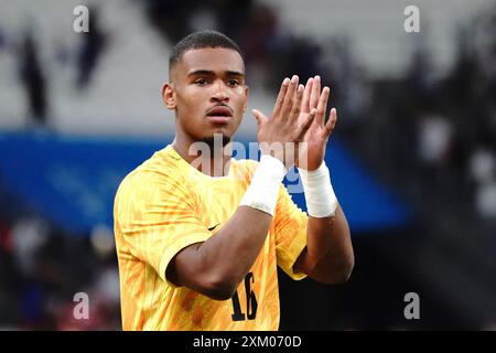 Marseille, France. 24 juillet 2024. Guillaume resttes (France) lors du Football, Groupe A masculin, entre la France et les Etats-Unis lors des Jeux Olympiques de Paris 2024 le 24 juillet 2024 au stade Vélodrome de Marseille, France - photo Norbert Scanella/Panoramic/DPPI Media Credit : DPPI Media/Alamy Live News Banque D'Images