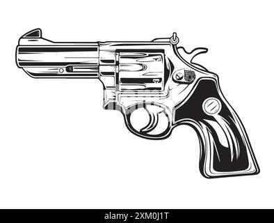 Pistolet revolver revolver six shooter pistol dessin dans un vintage retro style gravé ou gravé sur bois Illustration de Vecteur