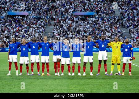 Marseille, France. 24 juillet 2024. Équipe de France lors du Football, Groupe A masculin, entre la France et les États-Unis lors des Jeux Olympiques de Paris 2024 le 24 juillet 2024 au stade Vélodrome de Marseille, France - photo Norbert Scanella/Panoramic/DPPI Media Credit : DPPI Media/Alamy Live News Banque D'Images