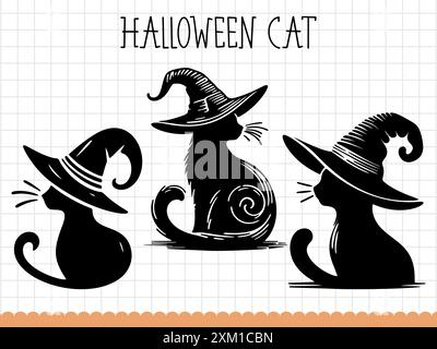 Ensemble silhouettes de chats noirs d'Halloween. Illustration vectorielle. Illustration de Vecteur