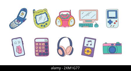 Bonjour à tous, nous allons embellir vos créations en ajoutant notre collection d'éléments Gadget Doodle Set Illustration de Vecteur